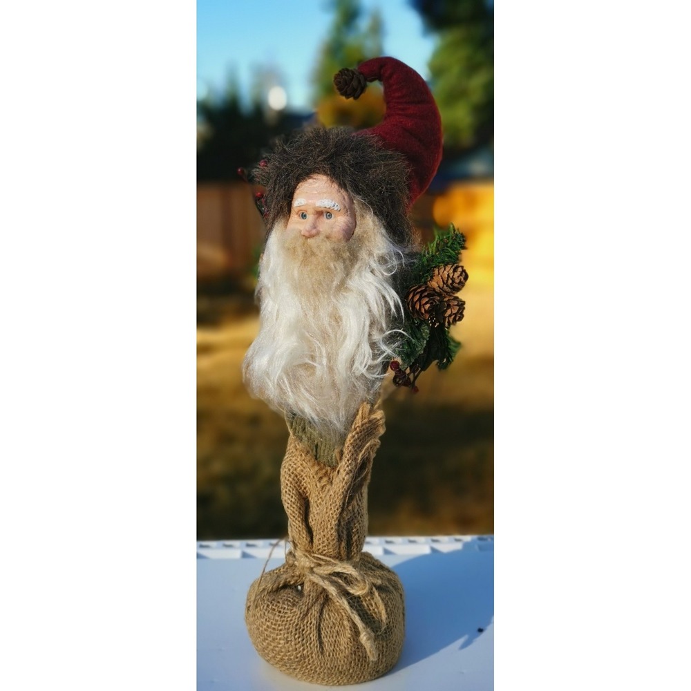 Old World Style Santa Claus Figurine Burlap Wrapped Base H 15"in